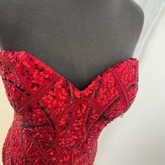 Scala Red Sequin Strapless Sweetheart Mermaid Gown Prom Evening Dress Size 10 - Picture 7 of 15